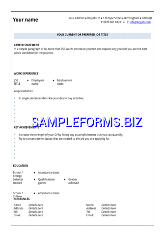 Blank CV Template Example 3 doc pdf free
